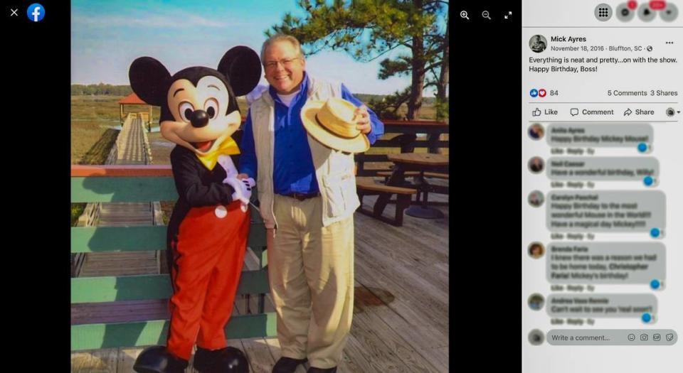 A photo of Mick Ayres and Mickey Mouse posted to Ayres’ Facebook page on Nov. 18, 2016.