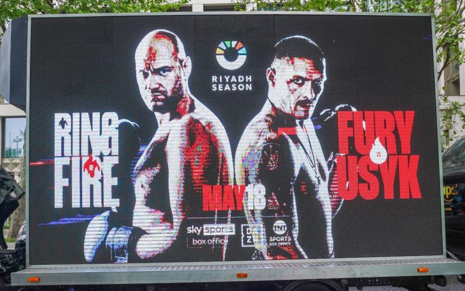 A digital poster on a truck in London promoting Tyson Fury v Oleksandr Usyk