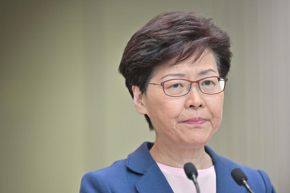 Chief Executive Carrie Lam holds a press conference at the government headquarters in Hong Kong on July 9, 2019. - Anti-government protesters in Hong Kong on July 9 vowed to hold fresh rallies as they rejected a promise from the city's pro-Beijing leader that a widely loathed China extradition bill was "dead", setting the stage for further political unrest. (Photo by Anthony WALLACE / AFP)        (Photo credit should read ANTHONY WALLACE/AFP/Getty Images)