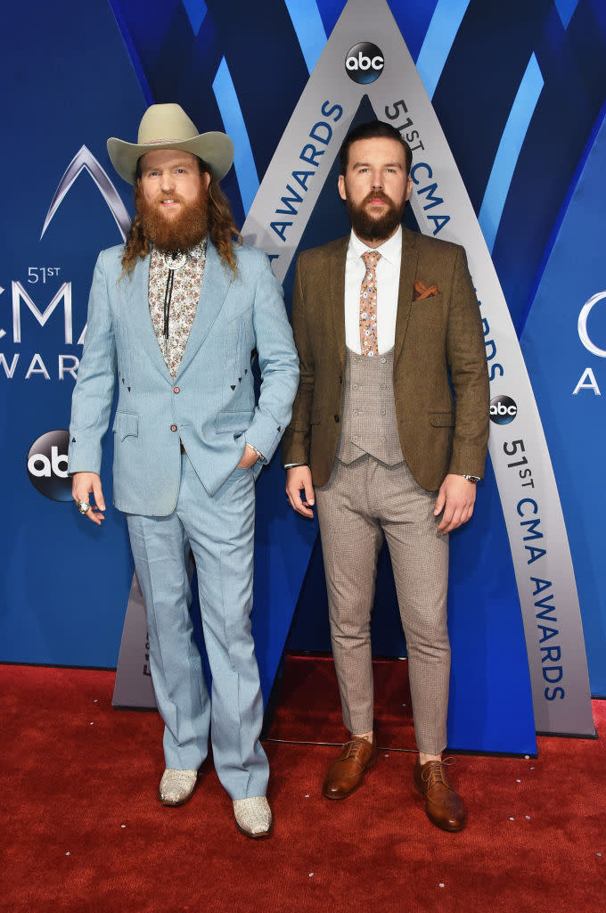 <p>Both brothers both rocked florals with their imaginative sartorial display. (Photo: Getty Images) </p>