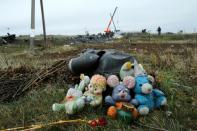 FILE PHOTO: Soft toys are seen near the crash site of the Malaysia Airlines Boeing 777 plane (flight MH17) near Grabovo in the Donetsk region