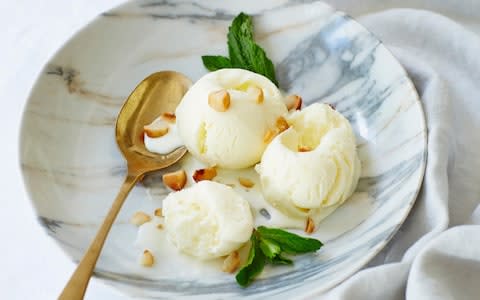 Crème fraiche sorbet - Credit: Food photographer Charlotte Tolhurst; food stylist Kate Wesson