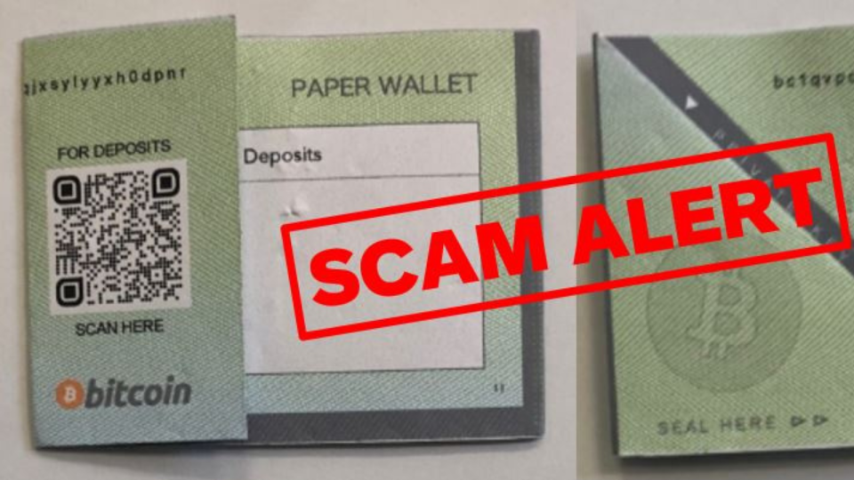 Cryptocurrency scam paper wallet.