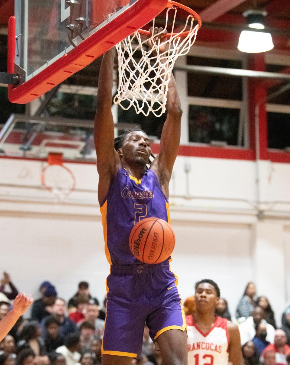 Camden's Aaron Bradshaw dunks the ball during the boys basketball game between Camden and Rancocas Valley played at Rancocas Valley Regional High School in Mount Holly on Thursday, December 15, 2022.  Camden defeated  Rancocas Valley, 91-50.  