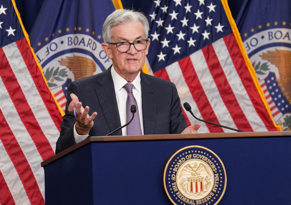 U.S. Federal Reserve Board Chairman Jerome Powell holds a news conference after Federal Reserve raised its target interest rate by three-quarters of a percentage point in Washington, U.S., September 21, 2022. REUTERS/Kevin Lamarque