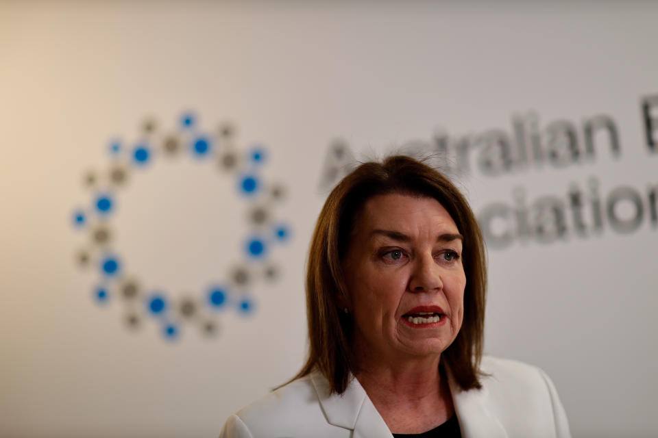 ABA CEO Anna Bligh speaks to the media during a press conference in Sydney, Friday, March 20, 2020. (AAP Image/Paul Braven) NO ARCHIVING