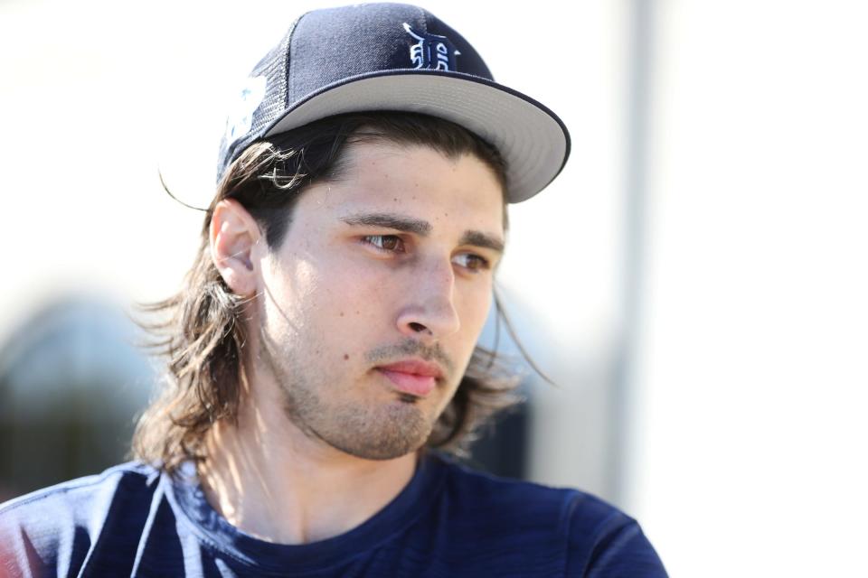 Detroit Tigers pitchers and catchers went through drills and a bullpen session during Spring Training Tuesday, February 14, 2023. Pitcher Alex Faedo talks with reporters after his bullpen session.