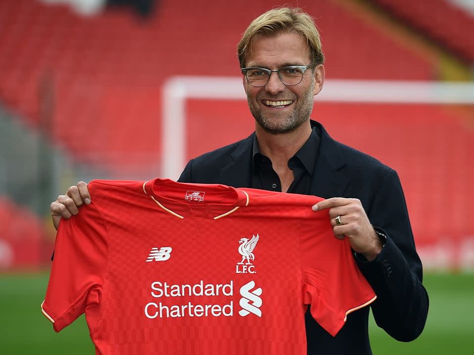 Liverpool unveil Jurgen Klopp as their new manager in 2015 (Getty)