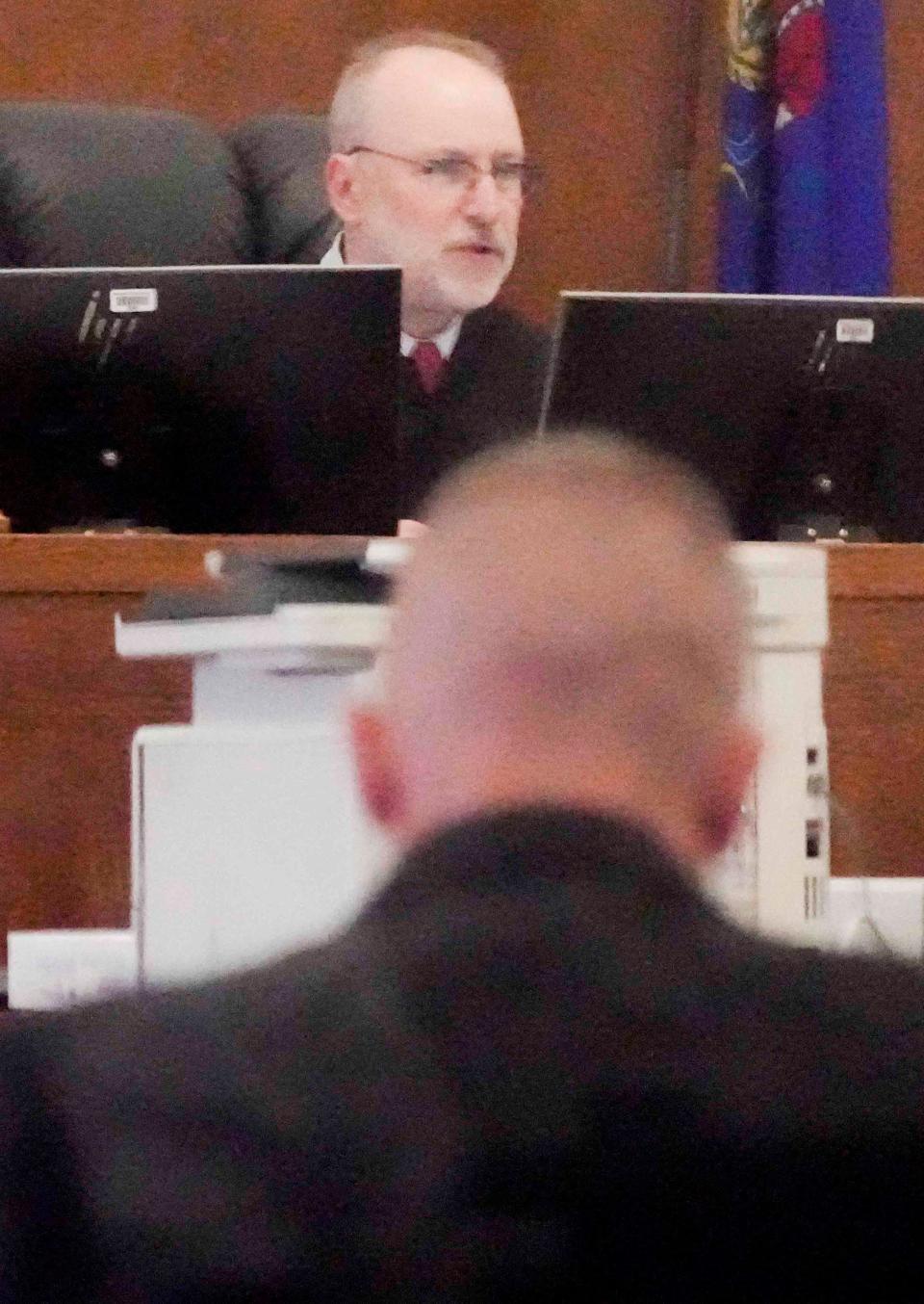 Scenes of the jury trial for the former Milwaukee Police officer Michael Mattioli Monday, November 6, 2023, seen in front of Judge David Swanson in the Public Safety Building in Milwaukee. Mattioli (left) was off-duty when he put Joel Acevedo in a chokehold resulting in his death days later. He is accompanied by Attorney Michael F. Hart and Attorney Craig S. Powell.