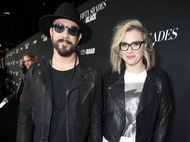 <p>Eric Charbonneau/Shutterstock</p> AJ McLean and Rochelle DeAnna McLean at the 'Fifty Shades of Black' film premiere on January 26, 2016 in Los Angeles, California