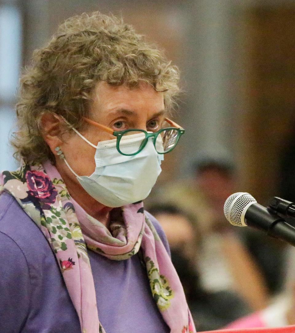 Mary Lynn Donohue urged the Sheboygan Area School District to follow the science during a public input session at Sheboygan South commons, Tuesday, August 31, 2021, in Sheboygan, Wis.