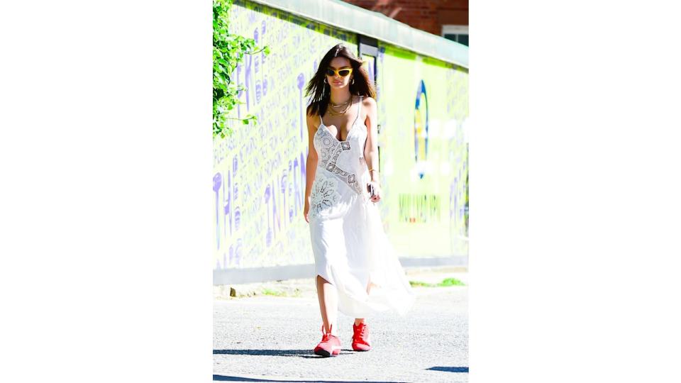 Emily Ratajkowski is seen walking in soho  on May 29, 2024 in New York City. (Photo by Raymond Hall/GC Images)