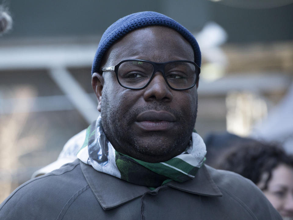 British film director and artist Steve McQueen attends the dedication ceremony for The Shed, a performing arts center at Hudson Yards, Monday, April 1, 2019 in New York. The Shed opens to the public on Friday. (AP Photo/Mark Lennihan)