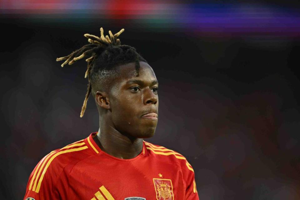 COLOGNE, GERMANY - JUNE 30: Nico Williams of Spain during the UEFA EURO 2024 round of 16 match between Spain and Georgia at Cologne Stadium on June 30, 2024 in Cologne, Germany. (Photo by Dan Mullan/Getty Images)