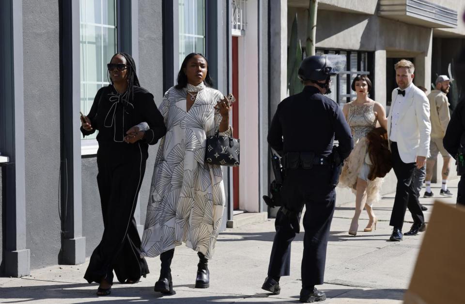 Oscargoers walked through the police line to get to the ceremonies.