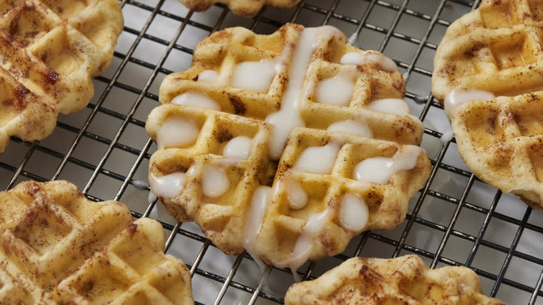 Glazed waffles on cooling rack