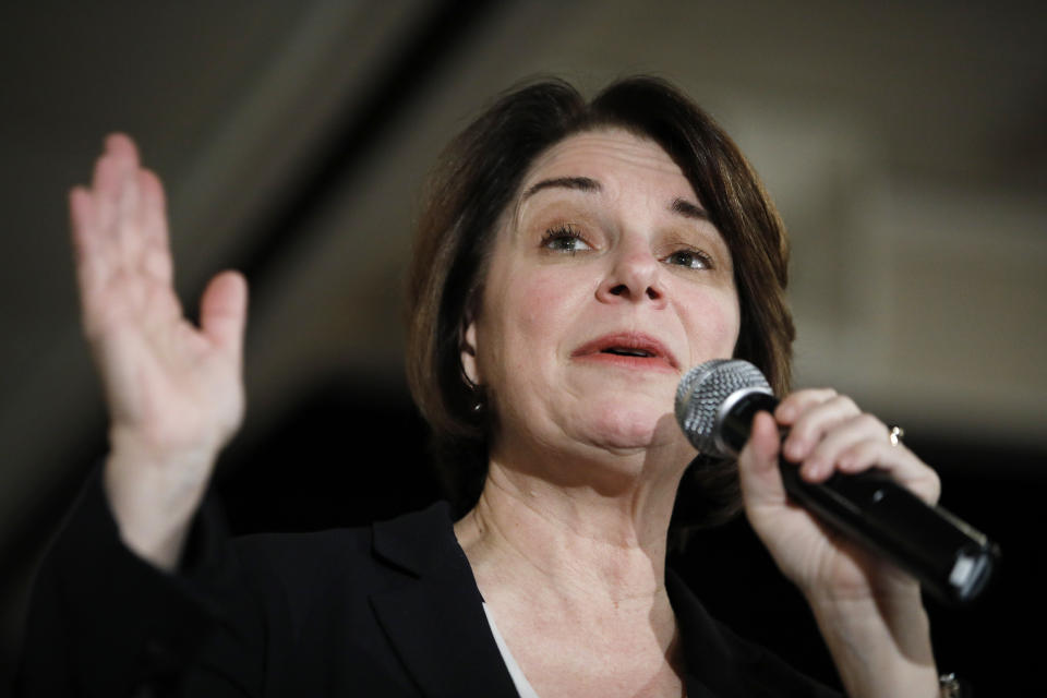 Democratic presidential candidate Sen. Amy Klobuchar, D-Minn., speaks at a campaign event Sunday, Feb. 2, 2020, in Cedar Rapids, Iowa. (AP Photo/John Locher)