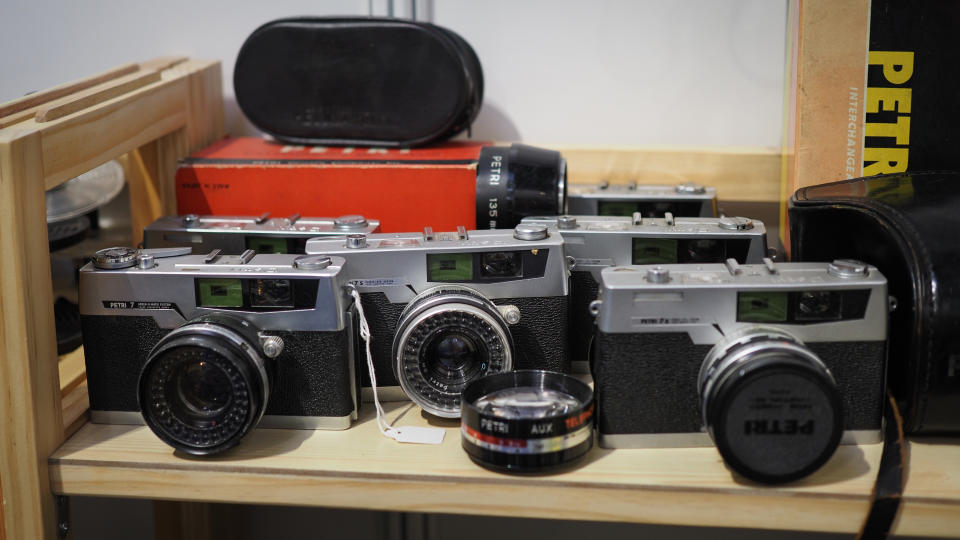 Vintage camera kit on the Disabled Photographers Society stand at The Photography & Video Show 2024