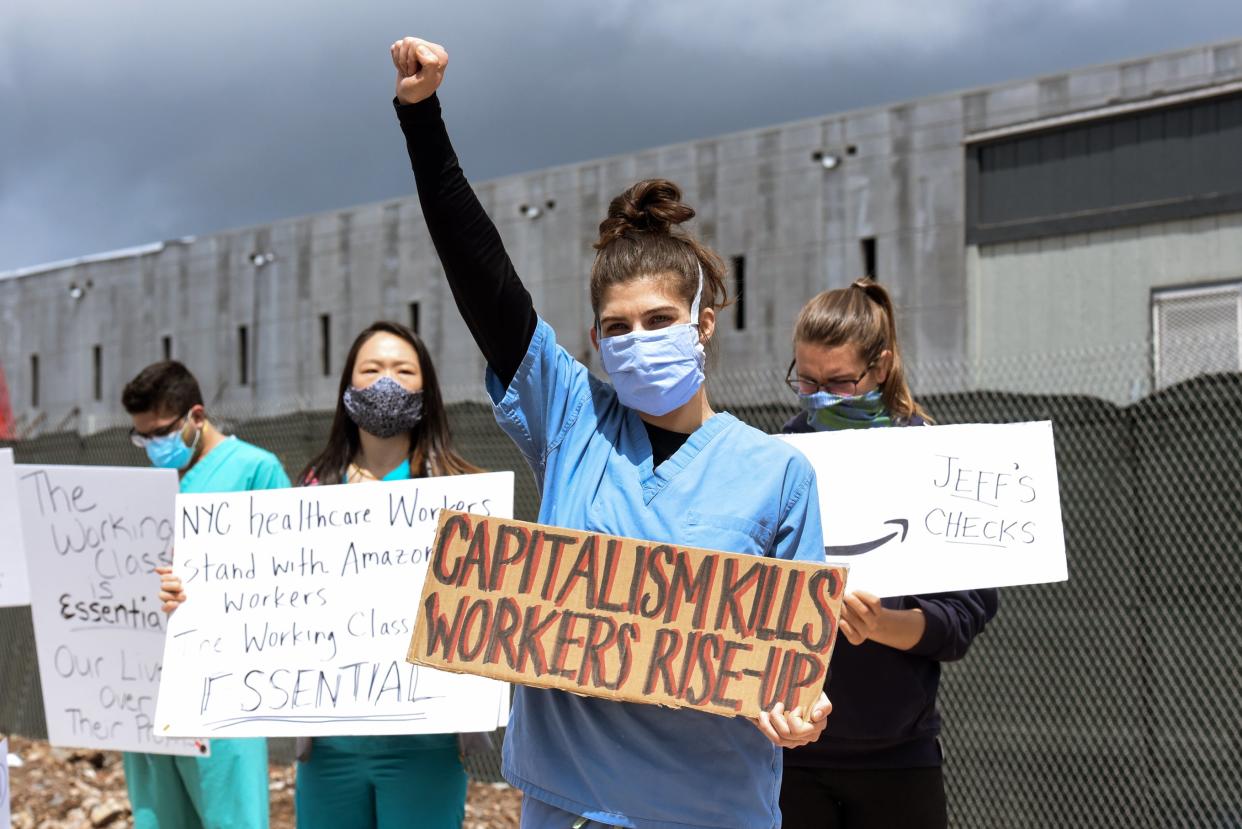 Company also accused of retaliating illegally when employees complained (Pictured: Staten Island protest in May 2020) (Getty)