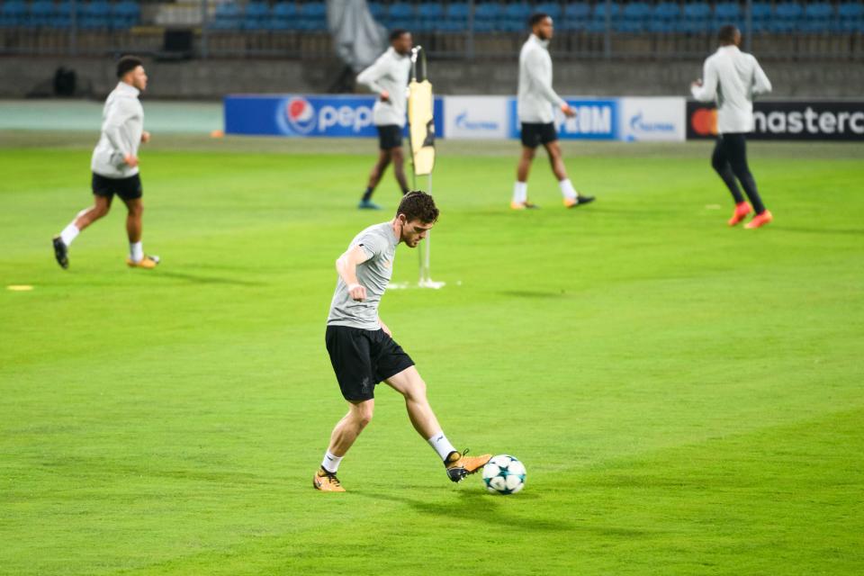 Liverpool defender Andy Robertson trains in Slovenia ahead of Tuesday night’s clash against Maribor