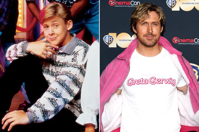 <p>Buena Vista Television/ Courtesy: Everett Collection; Gabe Ginsberg/Getty Images</p> Ryan Gosling in The All-New Mickey Mouse Club in 1993 side-by-side the actor in 2024.