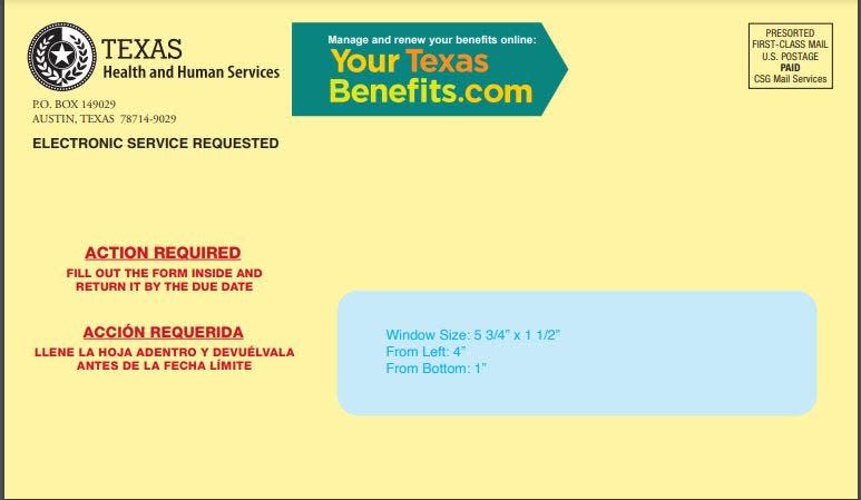 Families who have Medicaid should be on the look out for this envelope. They will need to reenroll in Medicaid by verifying their information or risk losing their health benefits.