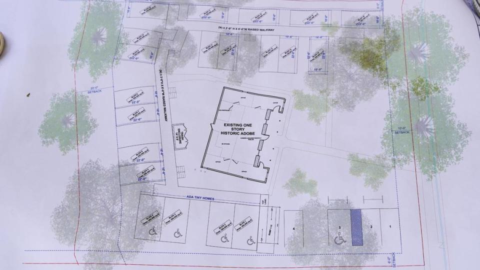 The Waterman Village project calls for turning the Rosa Burton de Canet Adobe, a historic property on Dana Street near the San Luis Obispo Children’s Museum, into 20 units of affordable tiny homes.