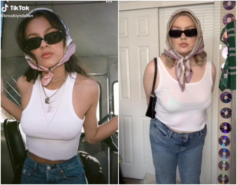 A Pinterest trend (left) recreated by Brooklyn Allen (right) on TikTok.