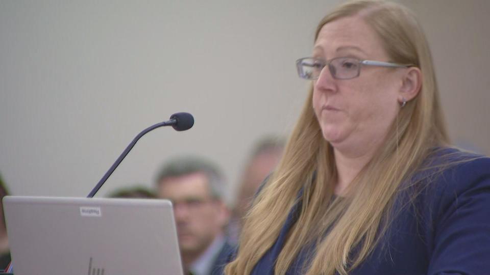 Laura Hinojos, the Special Victims Unit chief prosecutor for the 8th Judicial District Attorney's Office, speaks during a sentencing hearing for Tyler Zanella on Friday, April 12, 2024, in Judge Daniel McDonald's courtroom at the Larimer County Justice Center in Fort Collins, Colo.