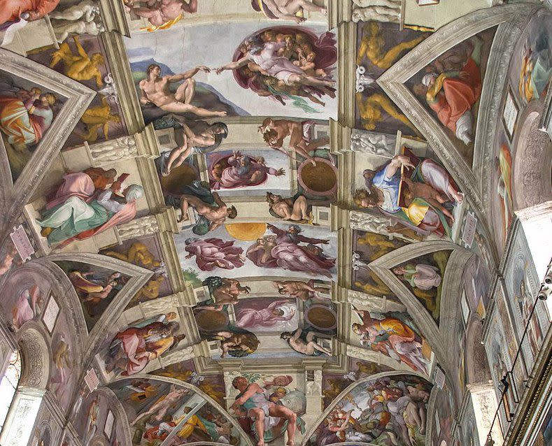 Brighter version of Sistine Chapel ceiling photograph to illuminate paintings