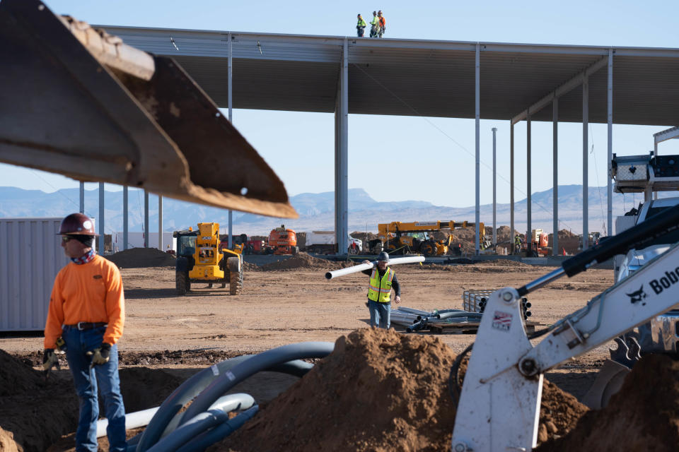 Construction work continues on a new FedEx facility on March 9, 2022, in the Kingman Industrial Park in Kingman.