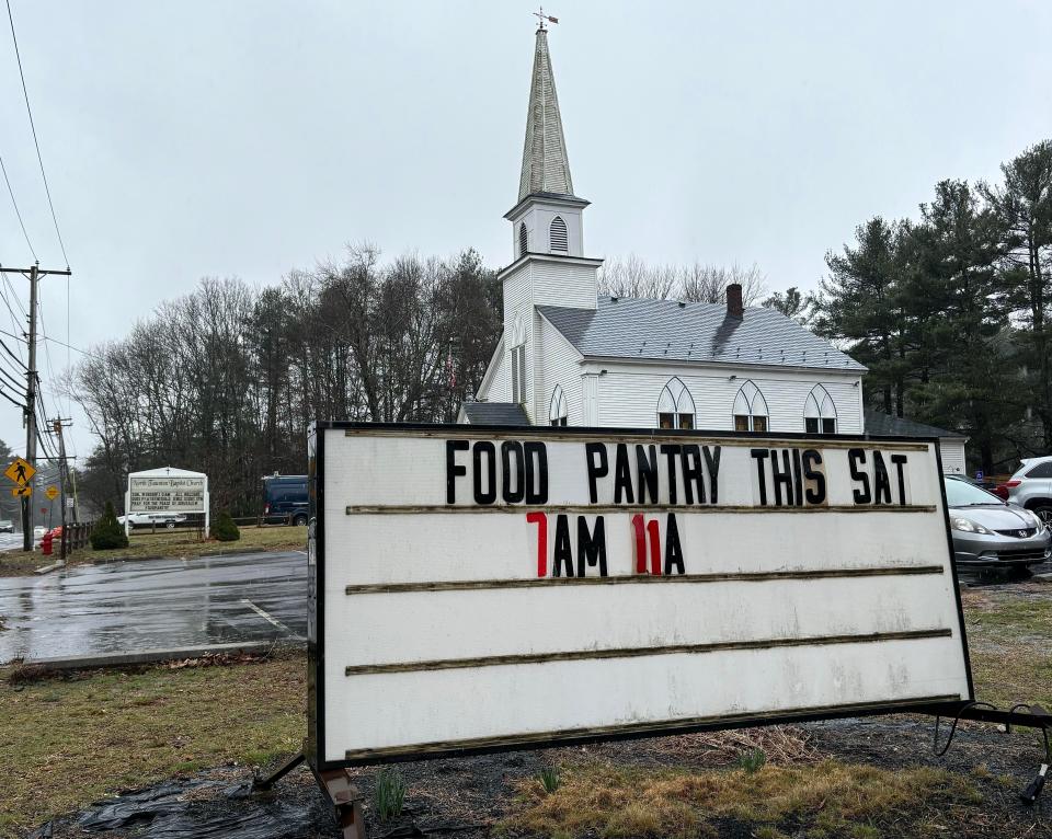 The food pantry at North Baptist Church on Bay Street, seen here on Saturday, March 23, 2024, serves more people each week than any other pantry in Taunton.
