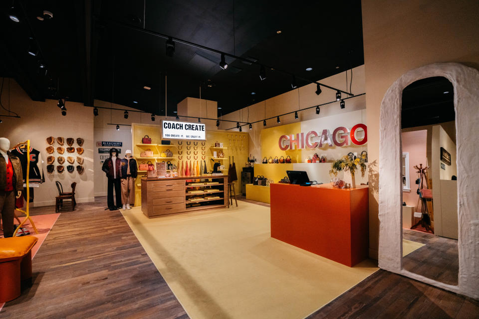 The store includes a customization station and Chicago-specific design elements.