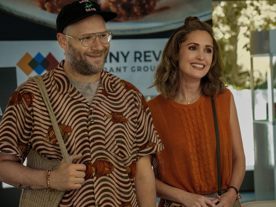 Seth Rogen as will and Rose Byrne as sylvia in "Platonic,"