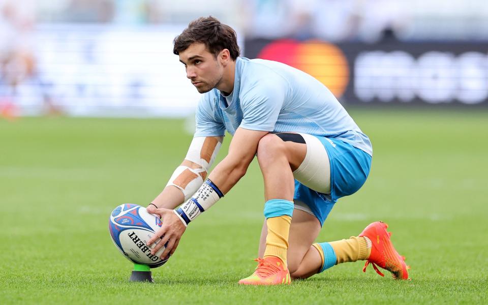 Felipe Etcheverry of Uruguay warms up prior tog the Rugby World Cup France 2023 match between Uruguay and Namibia at Parc Olympique on September 27, 2023 in Lyon, France