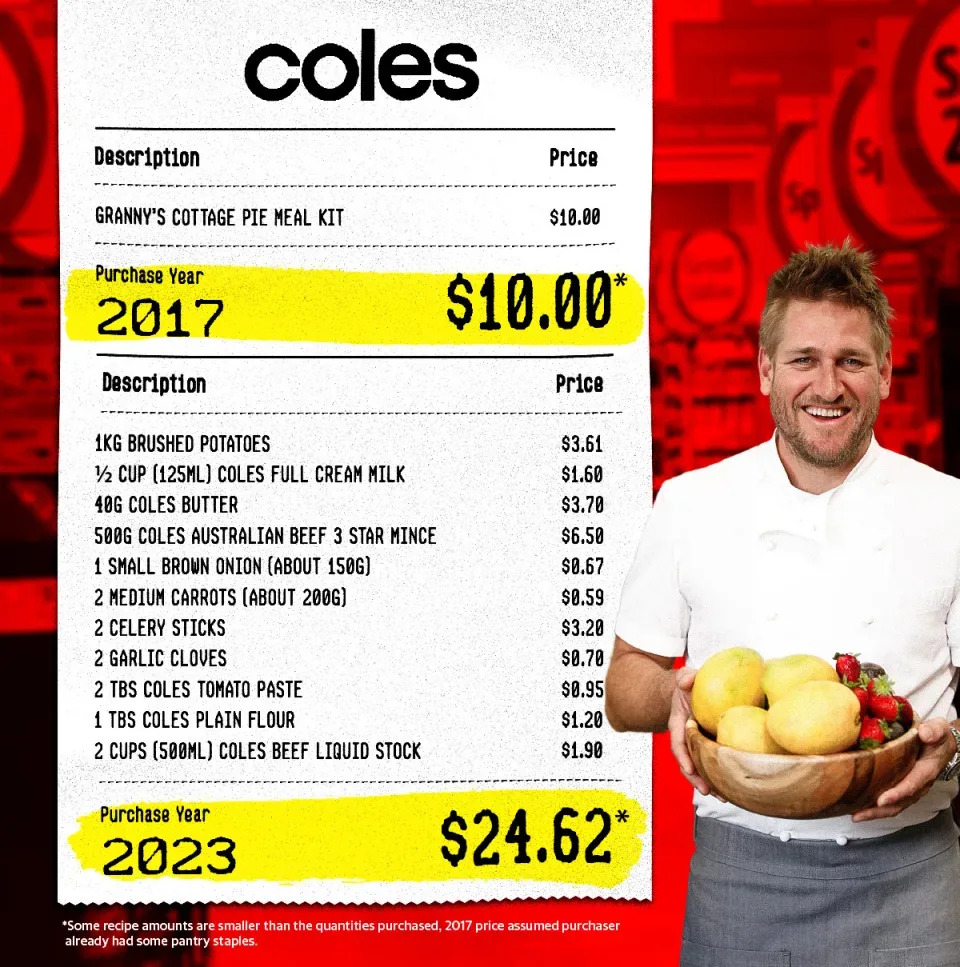 An invoice showing how much more expensive a cottage pie is in 2023