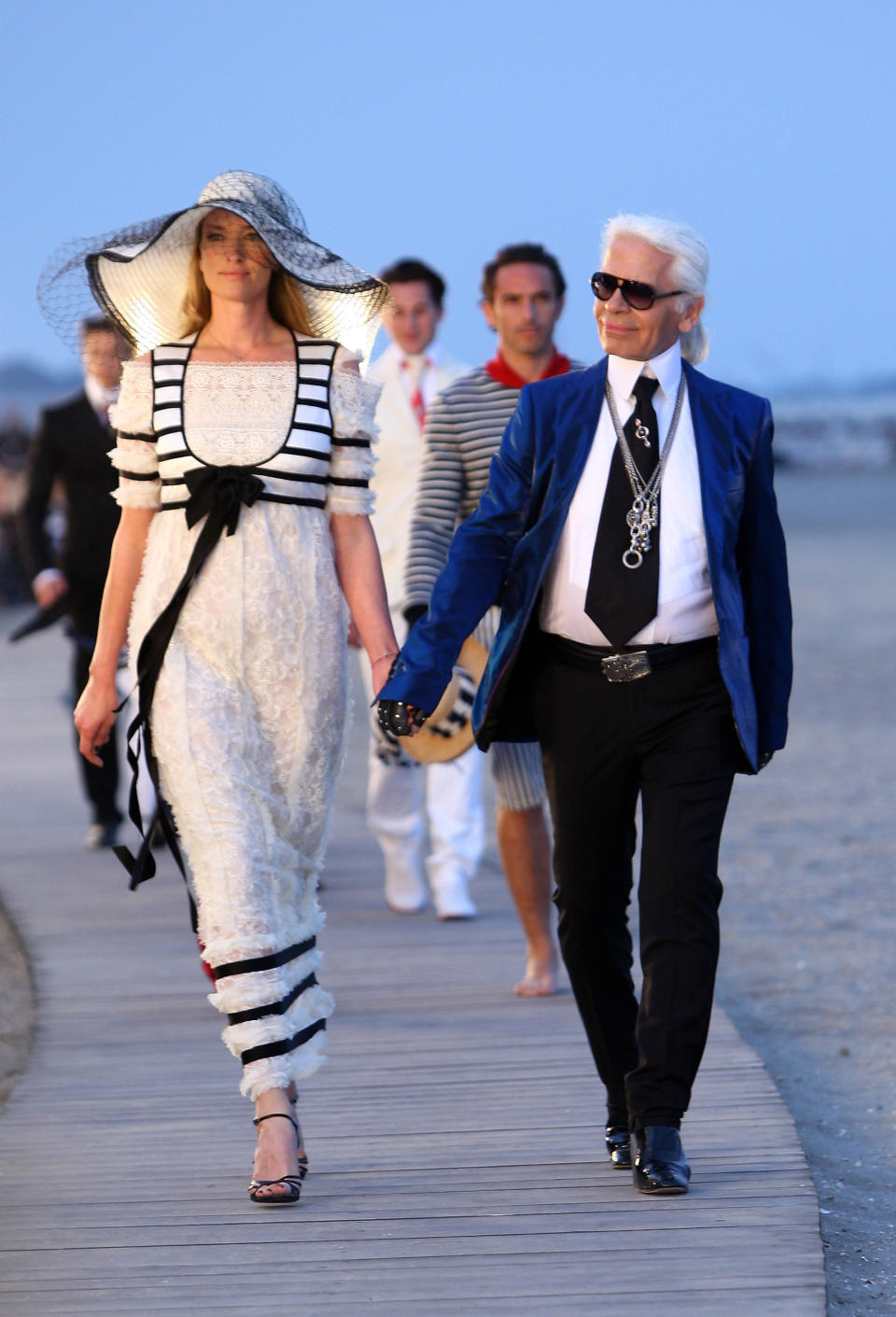 Lagerfeld walks the runway during the Chanel Cruise 2010 show on May 14, 2009, in Venice, Italy.