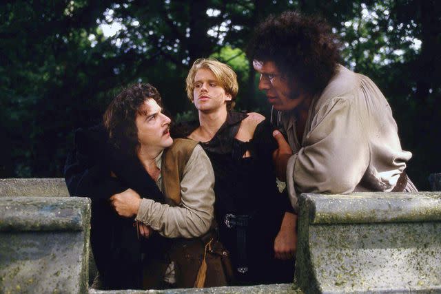 <p>PictureLux / The Hollywood Archive / Alamy</p> Mandy Patinkin, Cary Elwes and André the Giant in 'The Princess Bride'