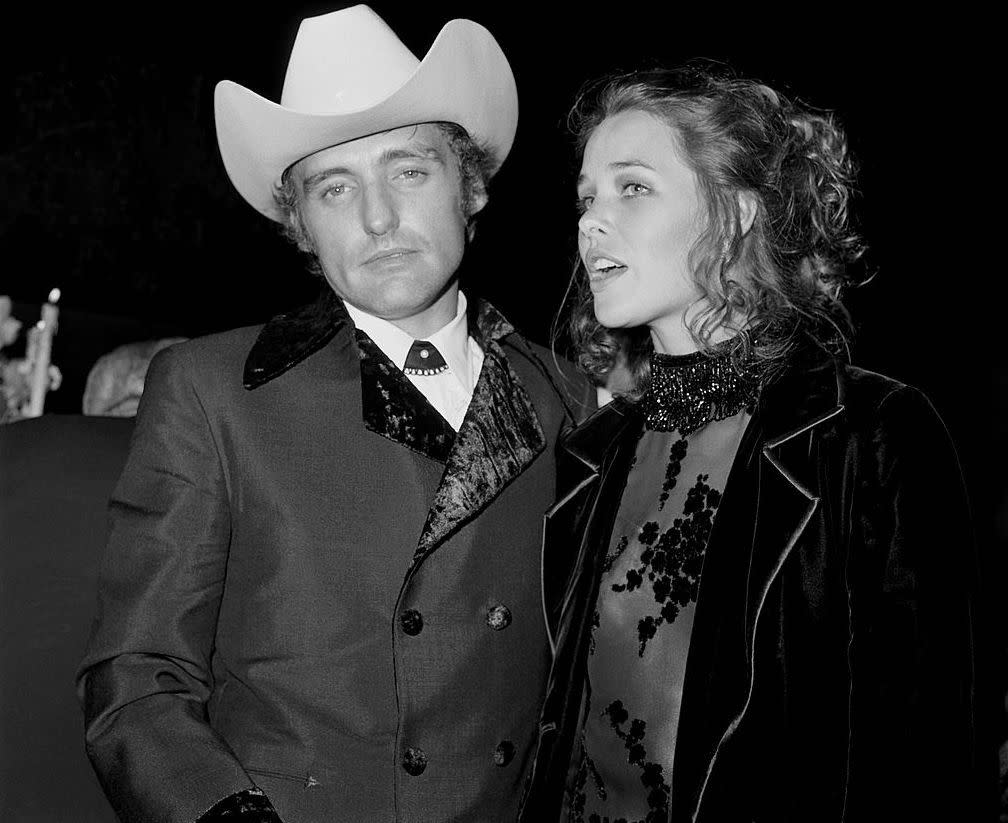 Actor and director Dennis Hopper and actress and singer Michelle Phillips attend the Governor's Ball after the 42nd Acadamy Awards on April 7, 1970 in Los Angeles, California.