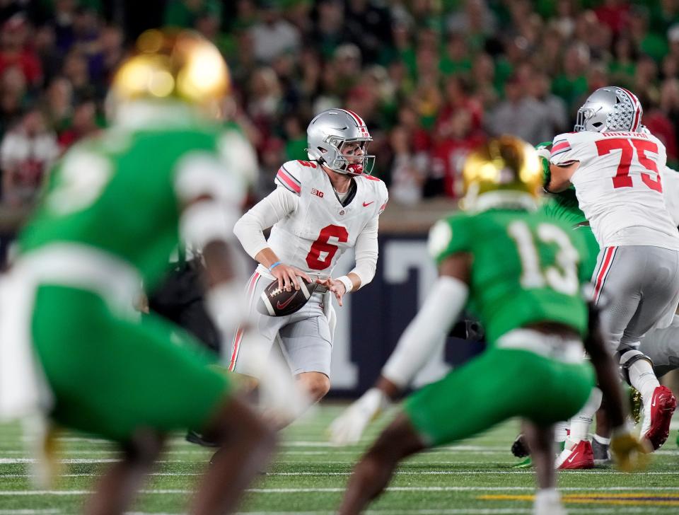 Quarterback Kyle McCord drove the Ohio State offense 65 yards in 85 seconds for the game-winning touchdown against Notre Dame.