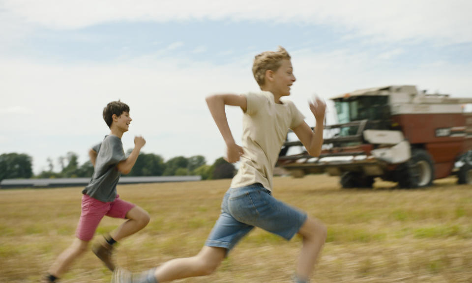 This image released by A24 shows Eden Dambrine, foreground right, and Gustav De Waele in a scene from "Close." (A24 via AP)