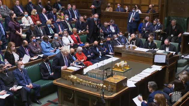 Prime Minister Boris Johnson speaks during Prime Minister's Questions in the House of Commons, London. Picture date: Wednesday December 1, 2021. (Photo by House of Commons/PA Images via Getty Images) (Photo: House of Commons - PA Images via PA Images via Getty Images)