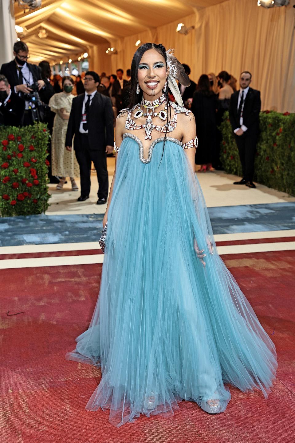 Quannah Chasinghorse attends The 2022 Met Gala Celebrating "In America: An Anthology of Fashion" at The Metropolitan Museum of Art.