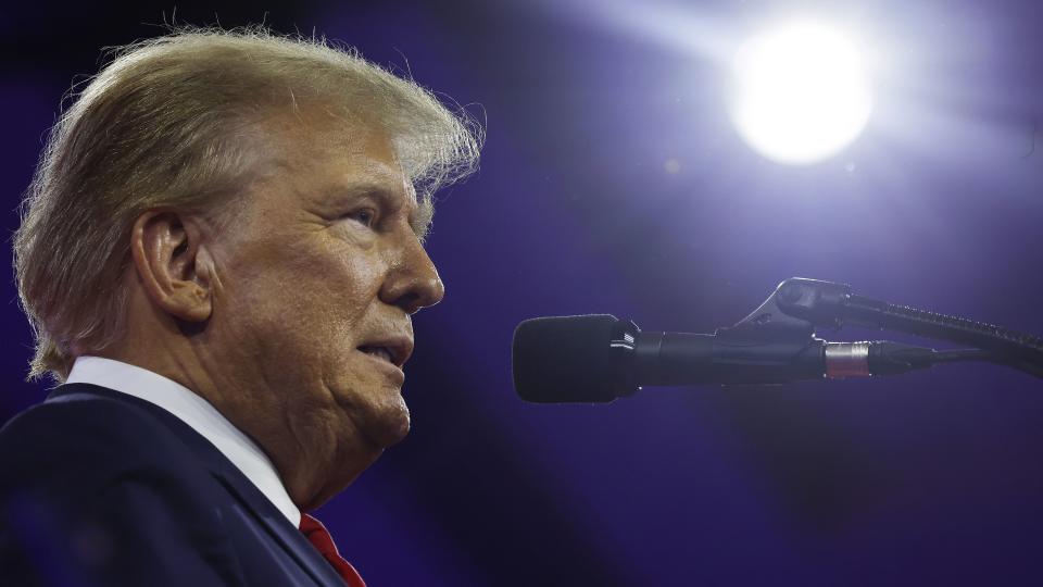 Republican presidential candidate and former President Donald Trump speaks at the Conservative Political Action Conference (CPAC) at the Gaylord National Resort Hotel And Convention Center on Feb. 24, 2024 in National Harbor, Maryland.