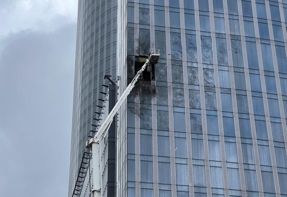 Damage to a high-rise building in Moscow, Russia, after a suspected Ukrainian drone hit it on 23 August (RUSSIA)