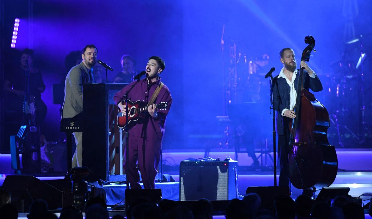 Mumford & Sons perform onstage during MusiCares Persons of the Year Honoring Berry Gordy and Smokey Robinson at Los Angeles Convention Center on Feb. 3, 2023 in Los Angeles, Calif. (Photo: Valerie Macon/AFP via Getty Images)