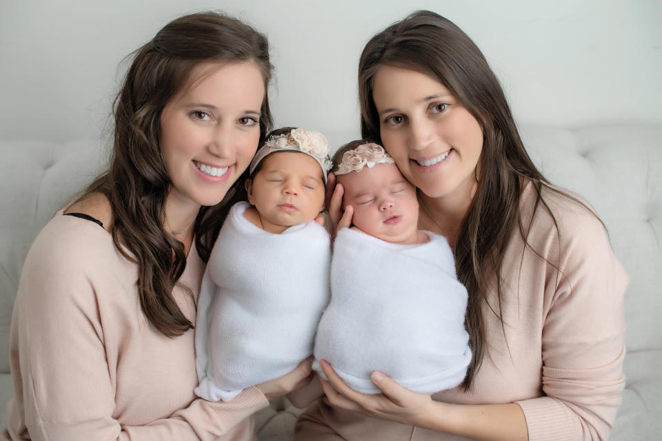 Autum Shaw and Amber Tramontana both gave birth to baby girls on their 33rd birthday. (Taryn Yager Photography)