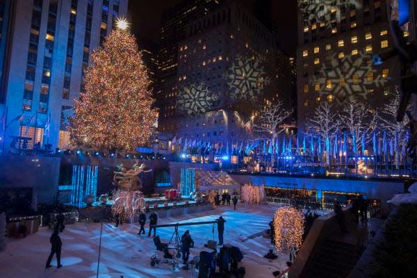 The Rockefeller Center Christmas tree is seen after the 86th annual Rockefeller Center Christmas tree lighting ceremony, Wednesday, Nov. 28, 2018, in New York. (AP Photo/Mary Altaffer)