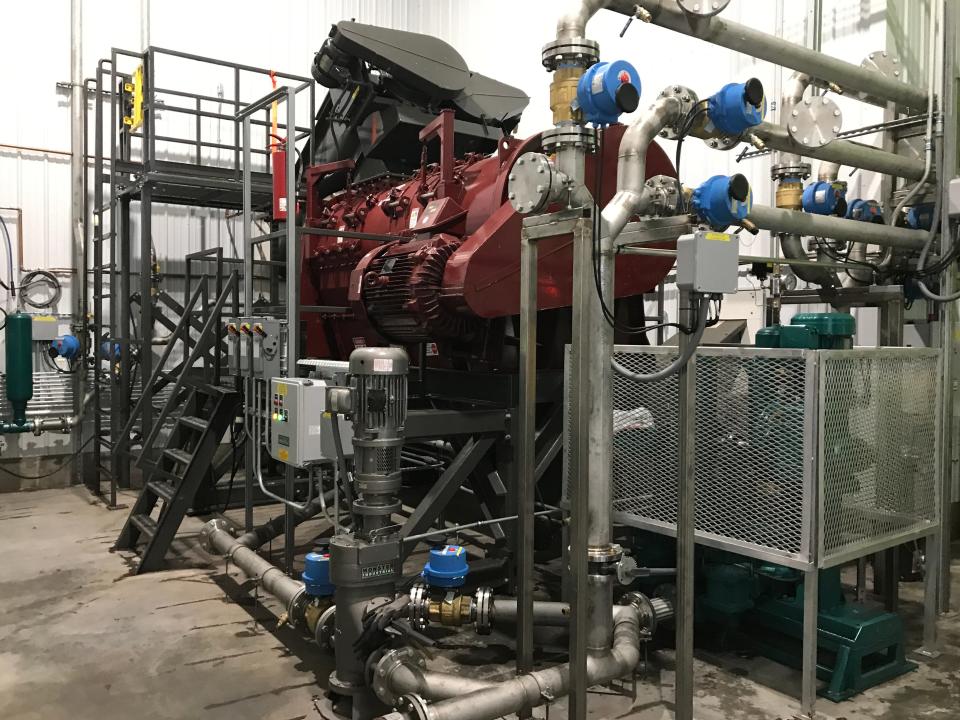 A truck-sized turbine separates waste food from its containers at Casella Waste System's new facility in Williston on May 24, 2021.  Casella is offering a $3,000 bonus for a facilities maintenance technician.