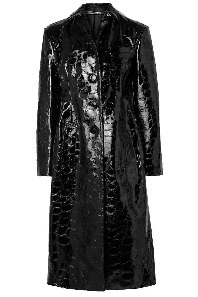 Croc-Effect Patent-Leather Coat